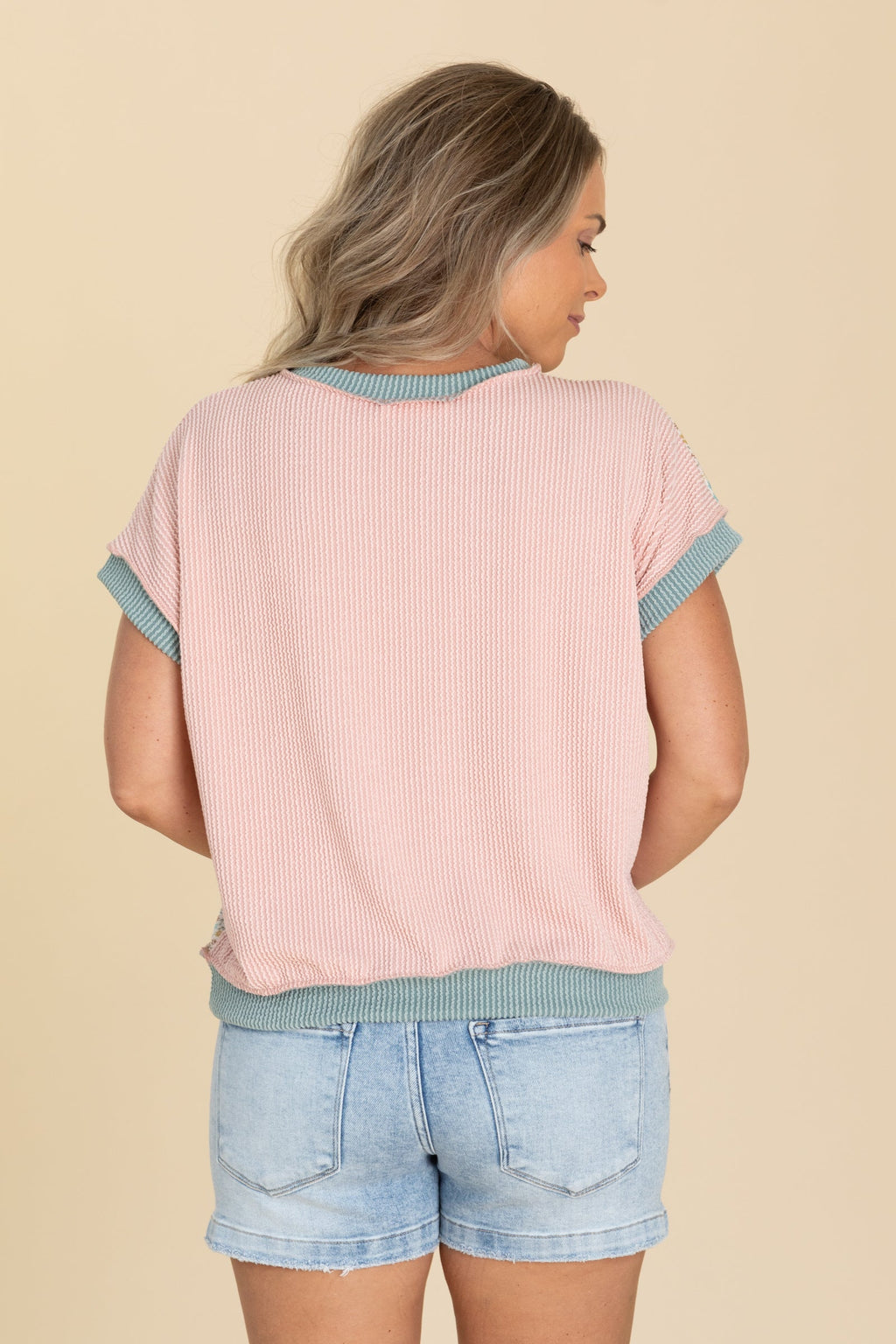 Colorblock Ribbed Daisies Knit Top