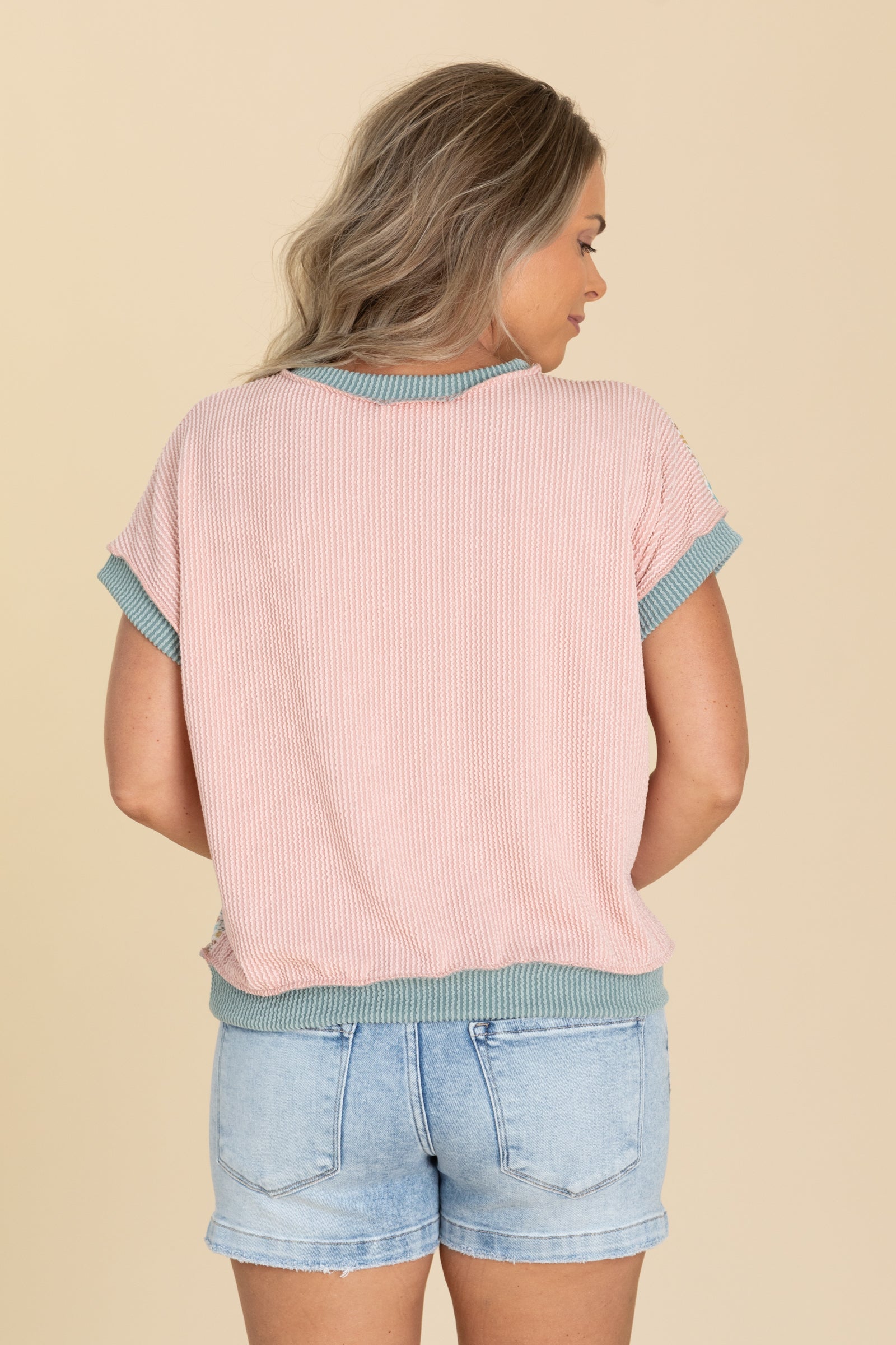 Colorblock Ribbed Daisies Knit Top