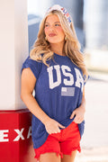 Cobalt Ribbed USA Knit Top