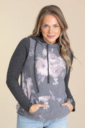 Charcoal Floral Hoodie Knit Top