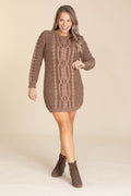 Brown Two Tone Cable Knit Sweater Dress