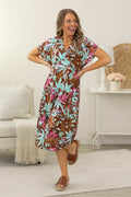 Brown And Turquoise Floral Wrap Dress