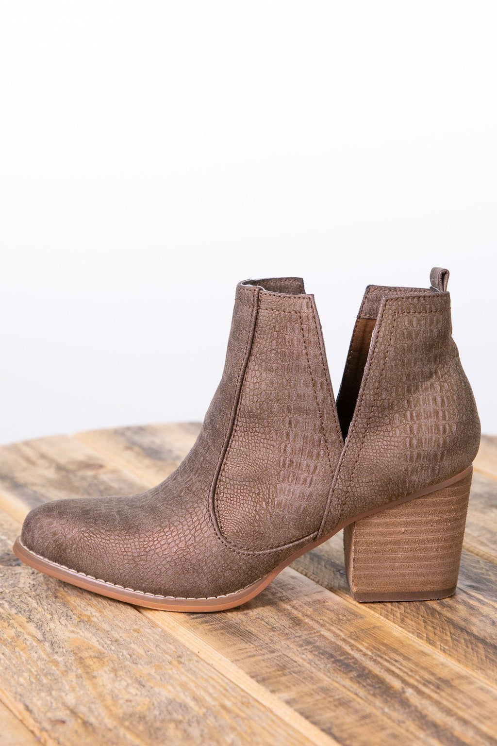 Bronze Snakeskin Texture Booties