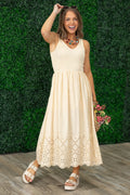 Butter Yellow Eyelet Hem Detail Midi Dress