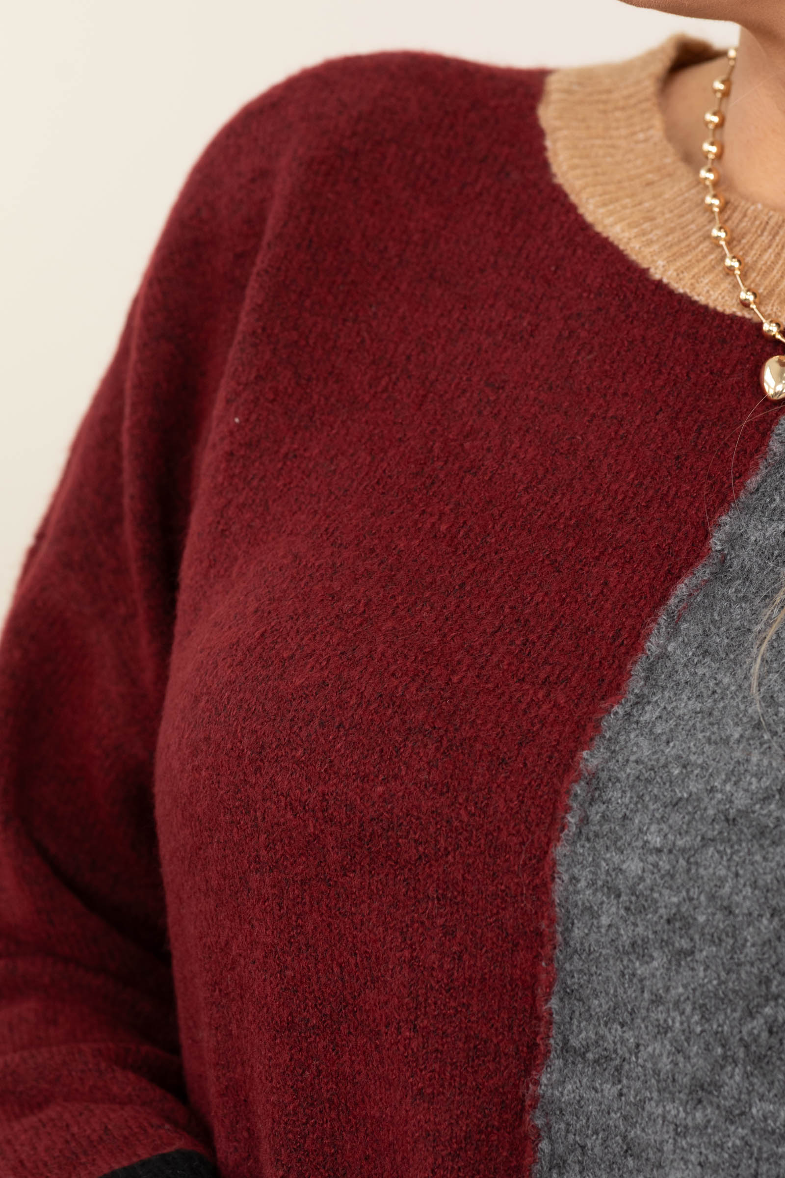 Colorblock Front Seam Long Sleeve Knit Sweaters