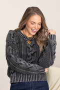 Charcoal Washed Cable Knit Pullover Sweater