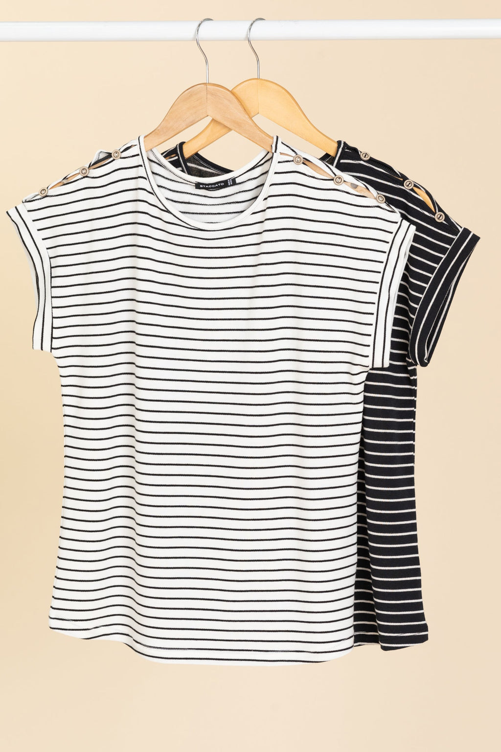 Button Shoulder Striped Knit Top