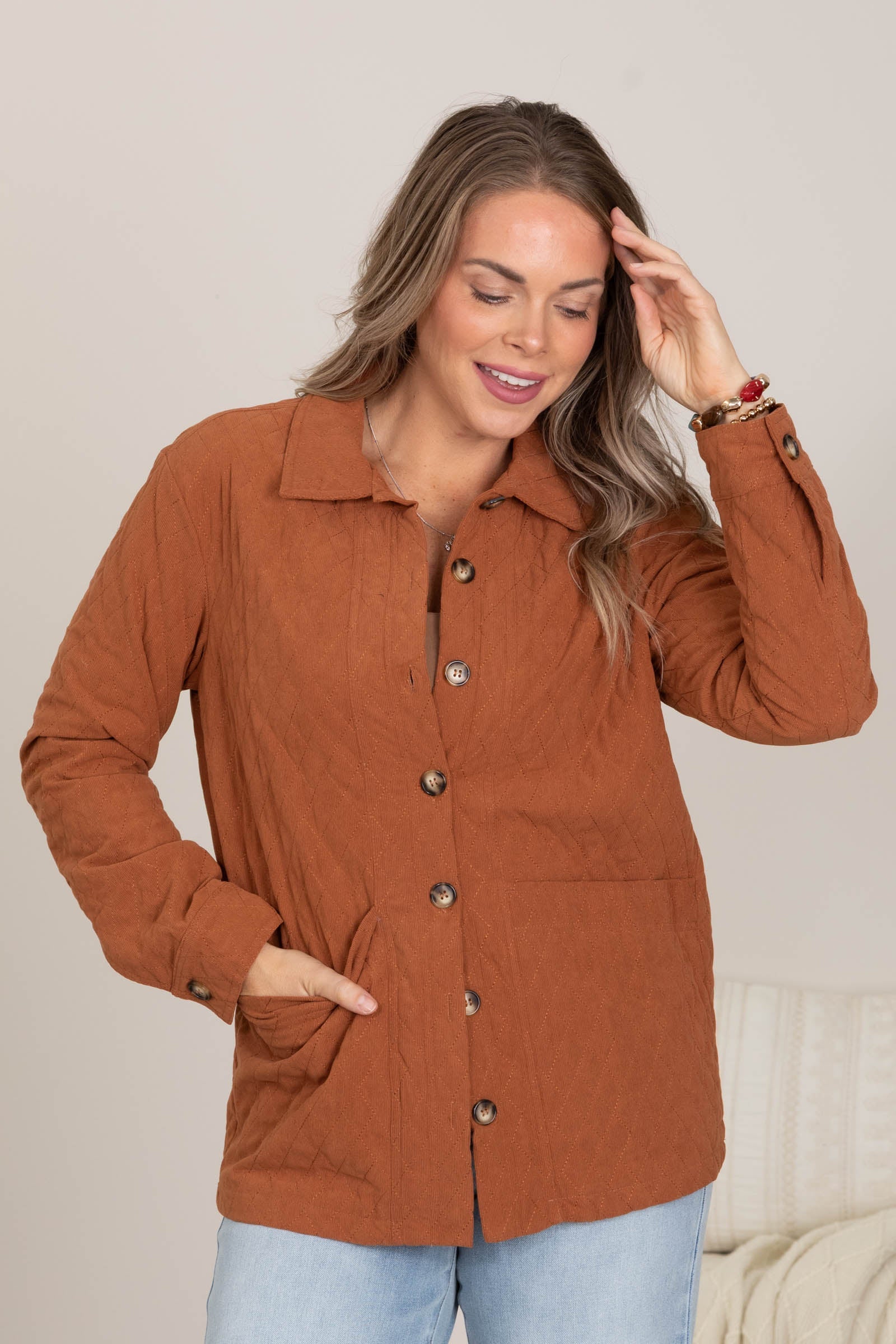 Chestnut Diamond Quilted Corduroy Jacket