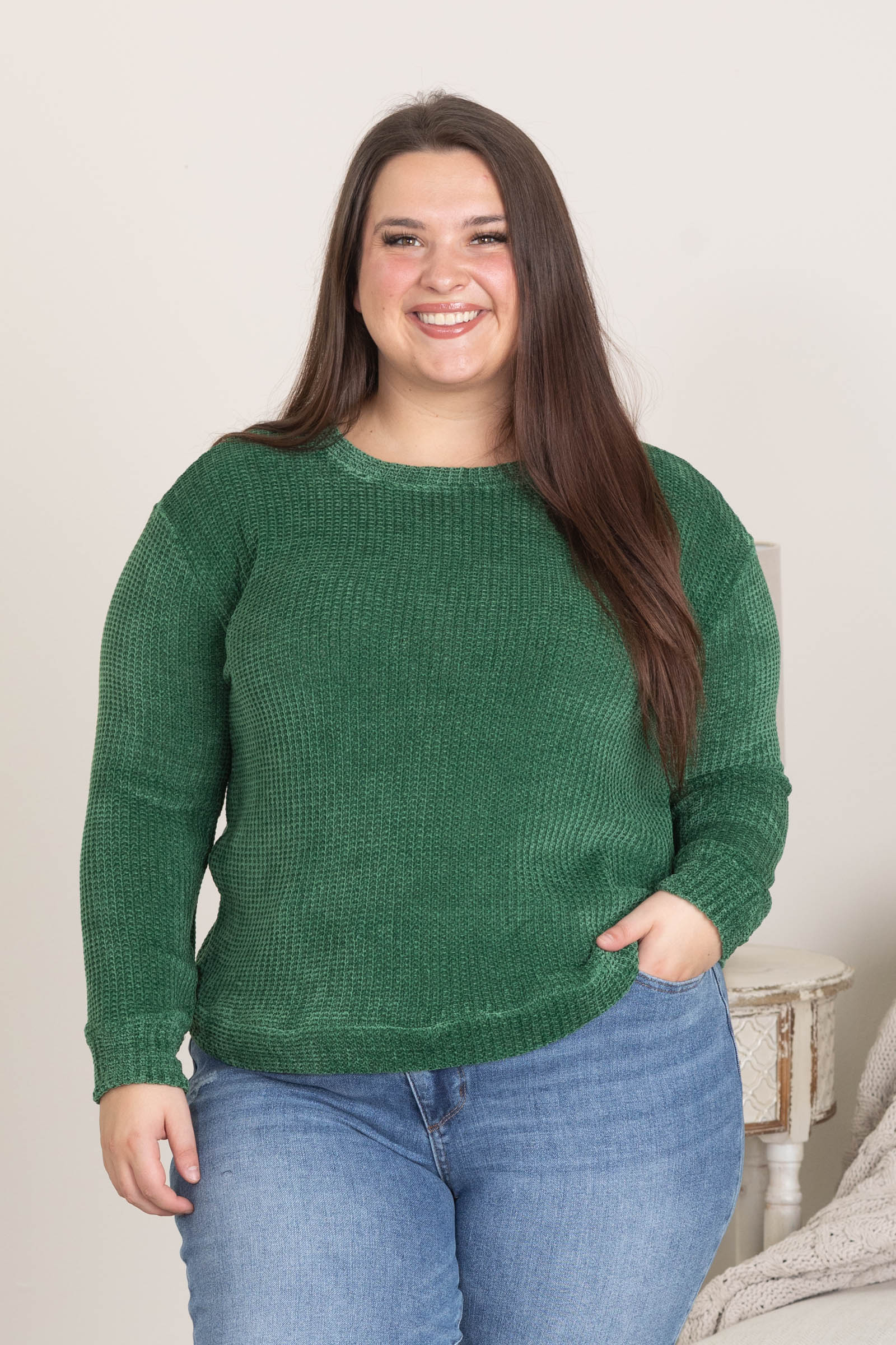 Chenille Waffle Round Neck Sweaters