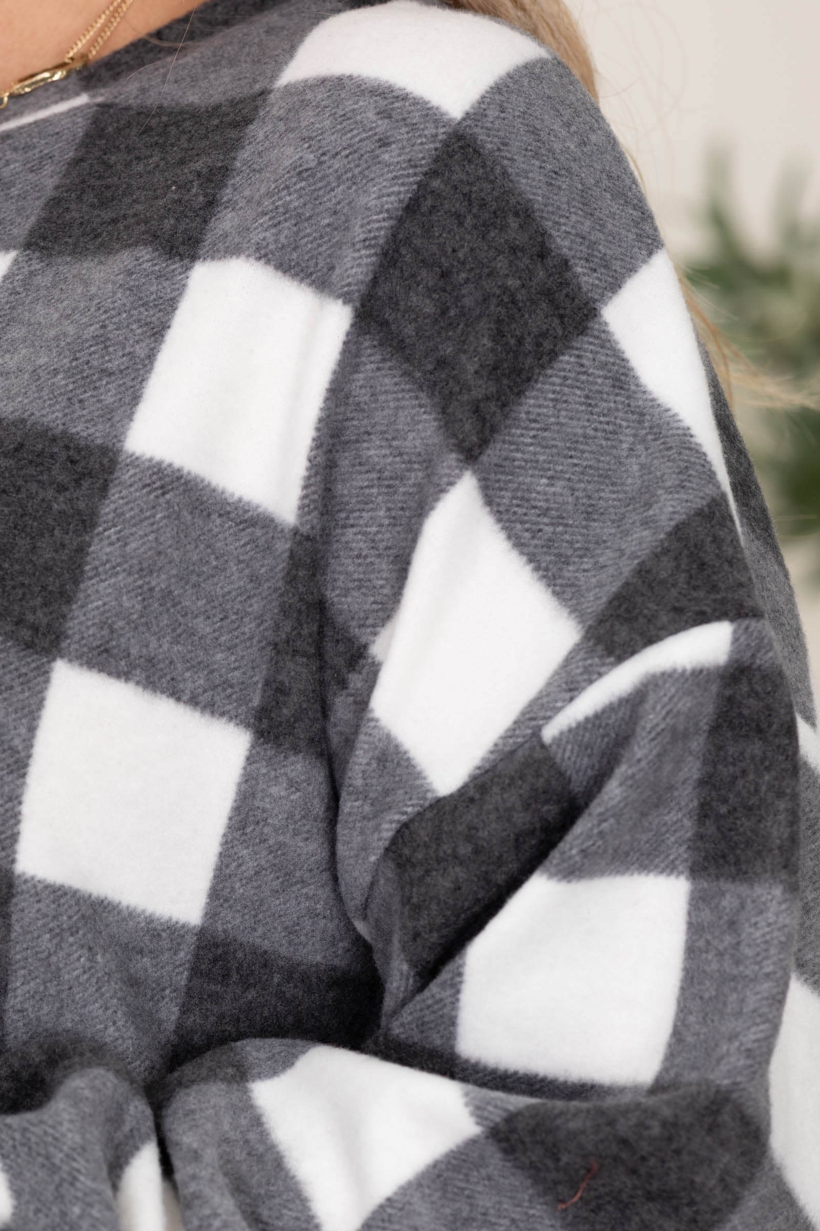 Buffalo Check Plaid Hacci Knit Tops