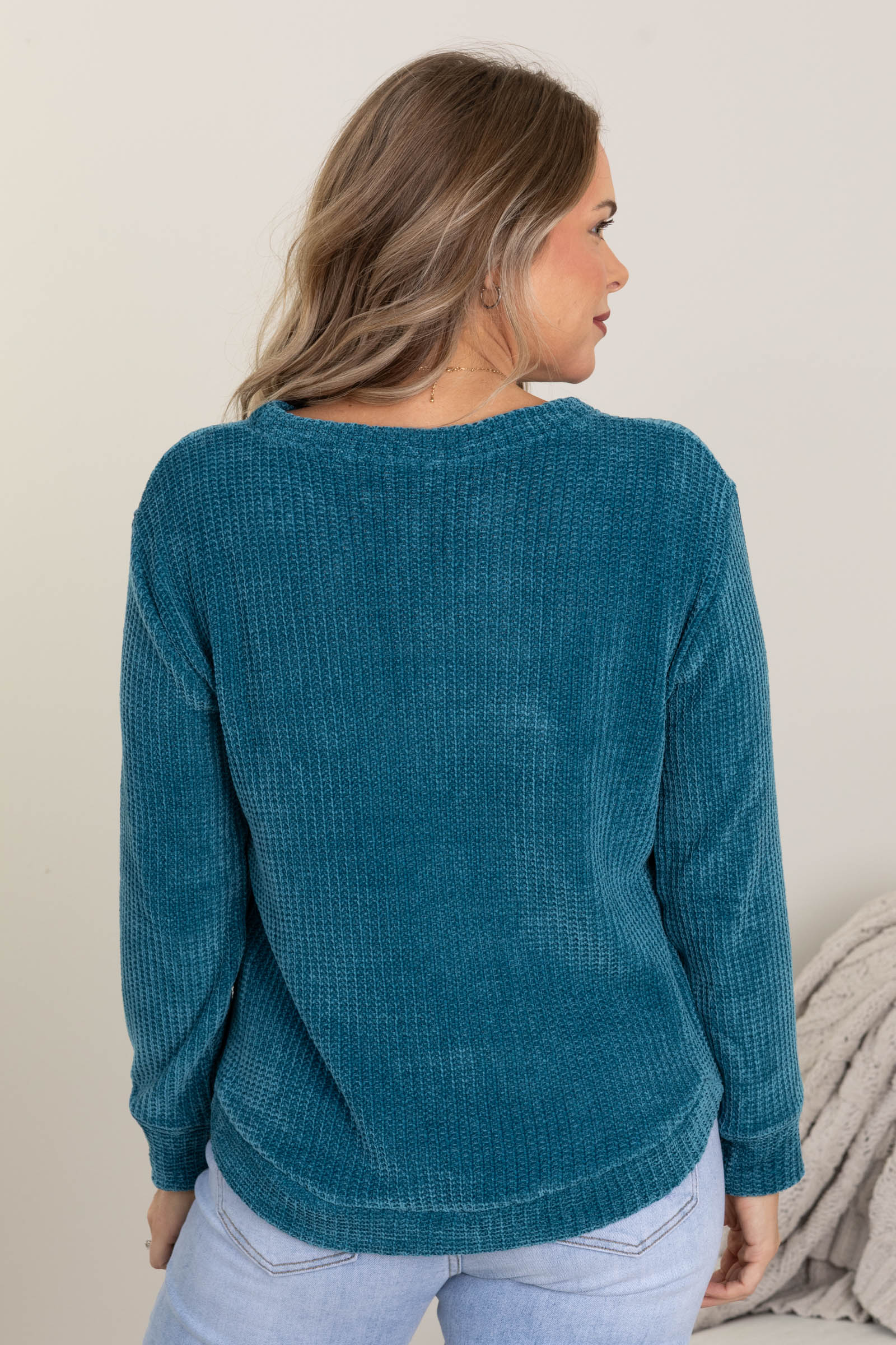 Chenille Waffle Round Neck Sweaters
