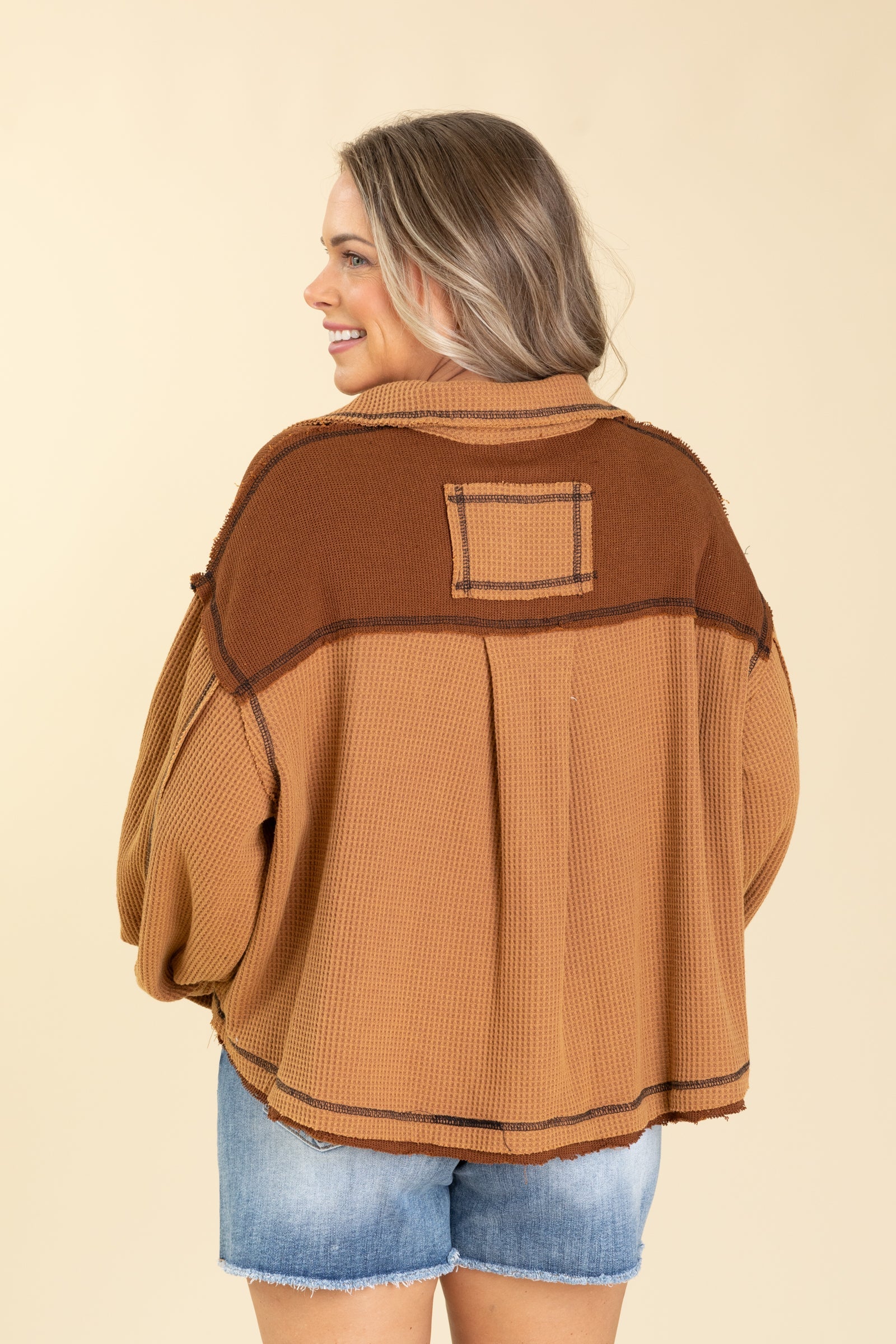 Collar Half Zipper Kangaroo Pocket Knit Top