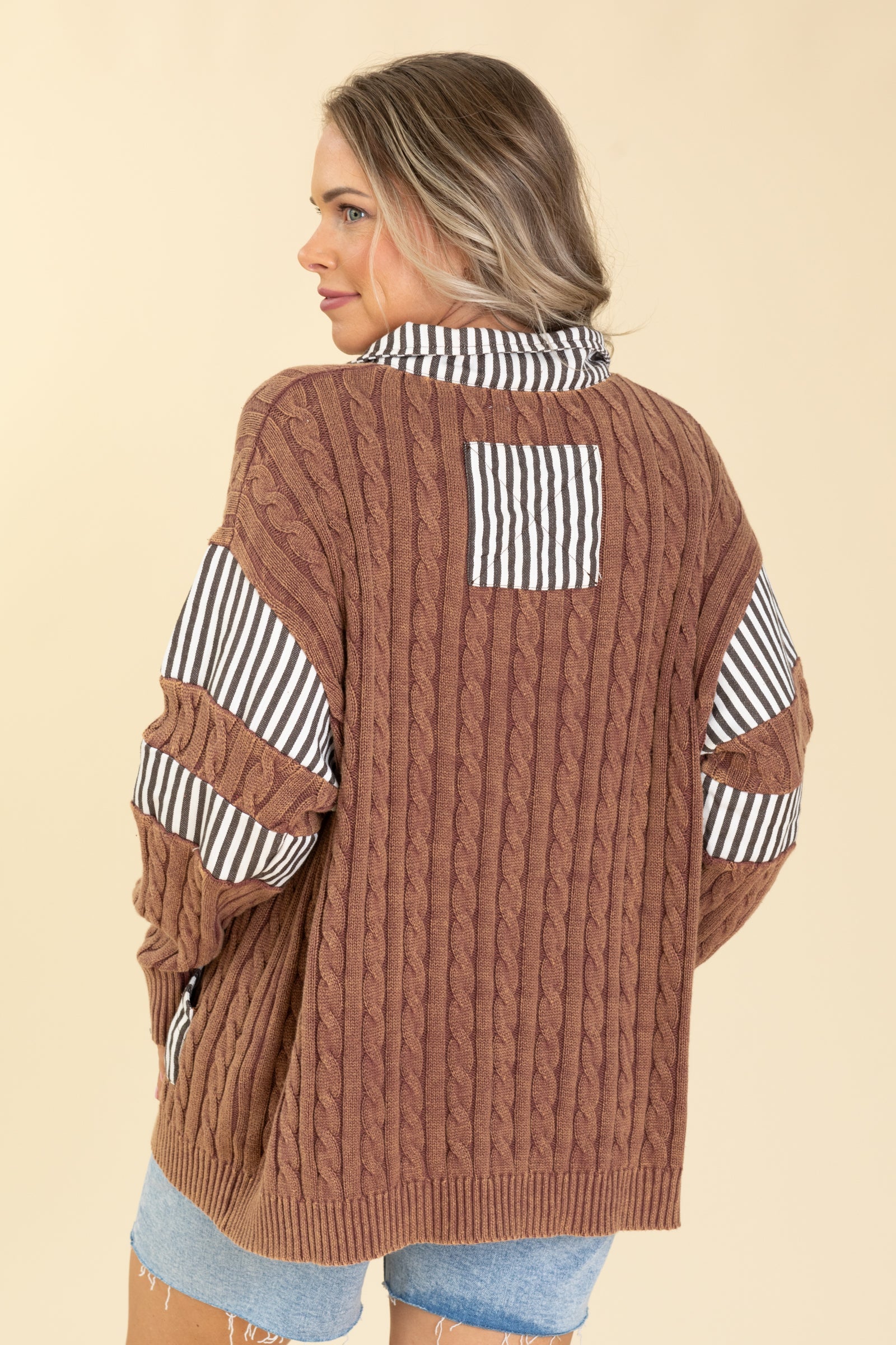 Collar Neck Cable Knit Sweater Top