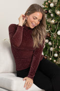 Burgundy Stone Fitted Long Sleeve Knit Top