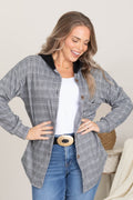 Charcoal Plaid Hooded Button Up Shacket