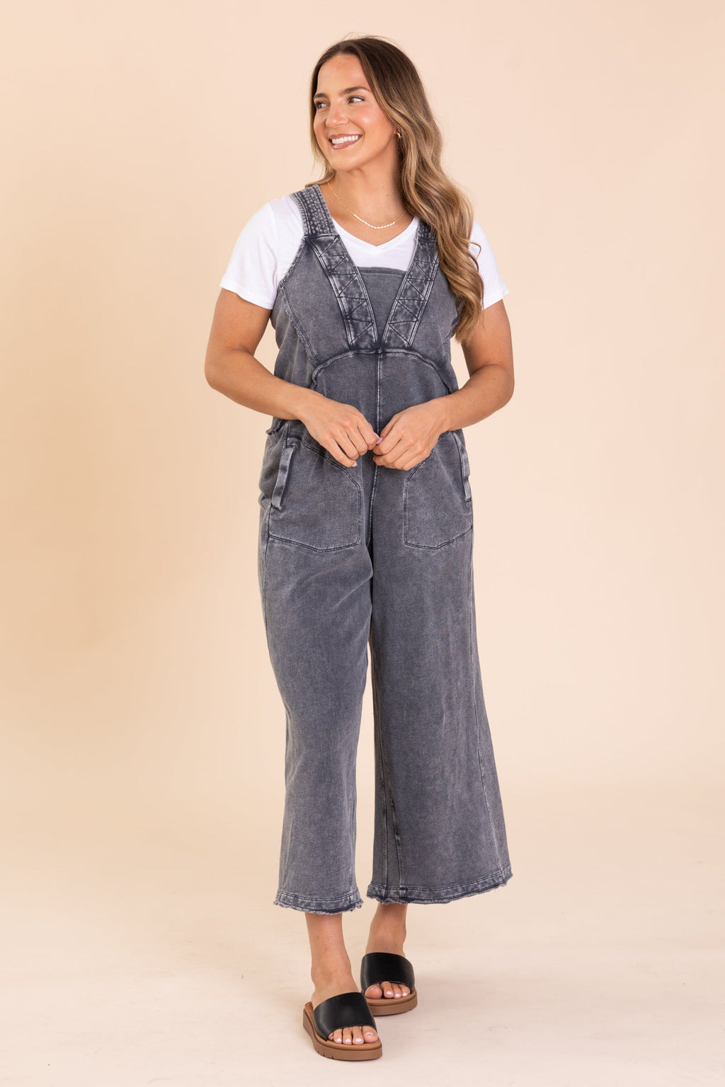 Charcoal Washed Soft Terry Knit Jumpsuit