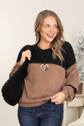 Contrast Ribbed Knit Long Sleeve Tops