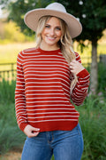 Cognac Striped Long Sleeve Sweater