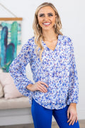 Cobalt and Indigo Floral Print V-Neck Top
