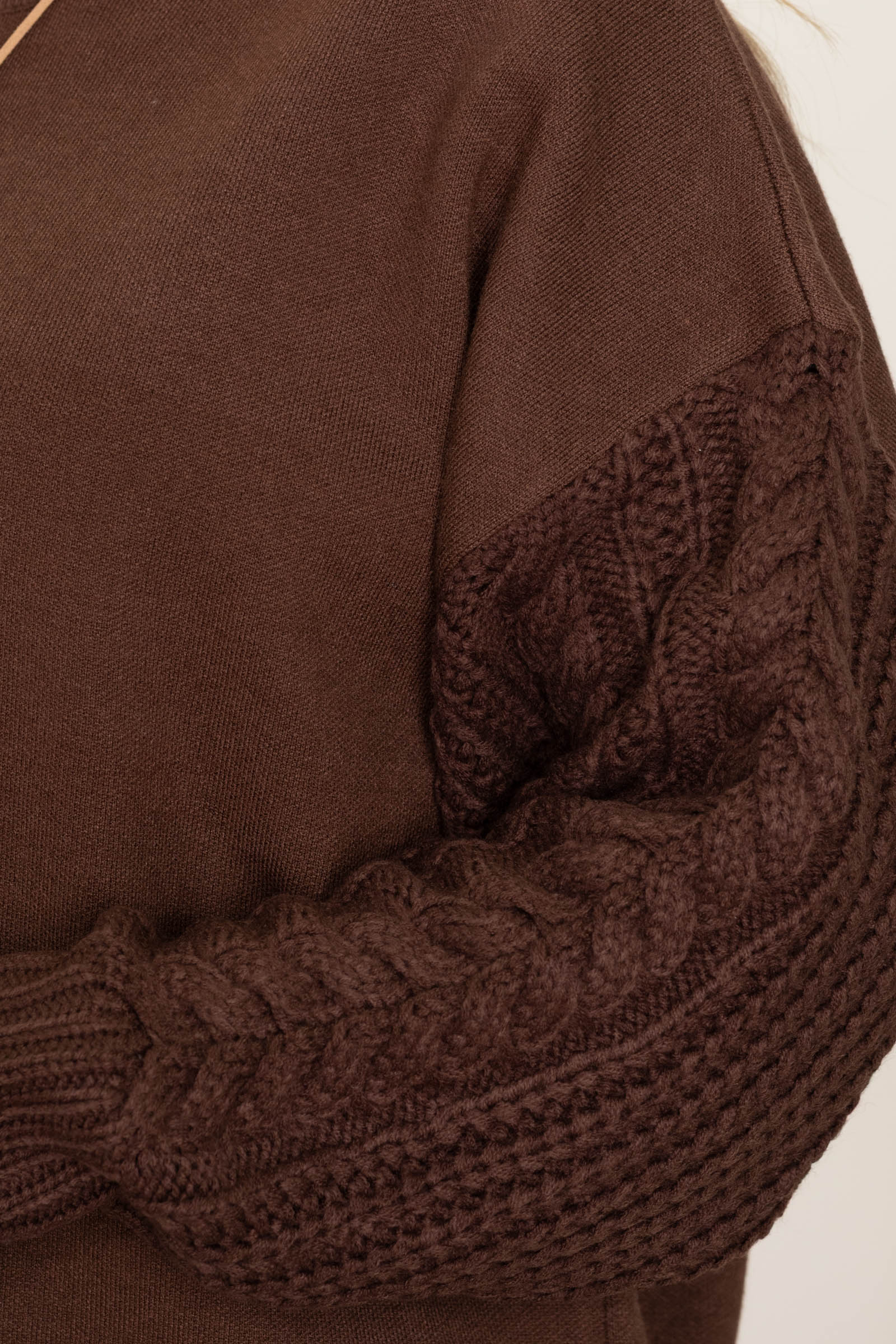 Brown Cable Knit Sleeve Sweater
