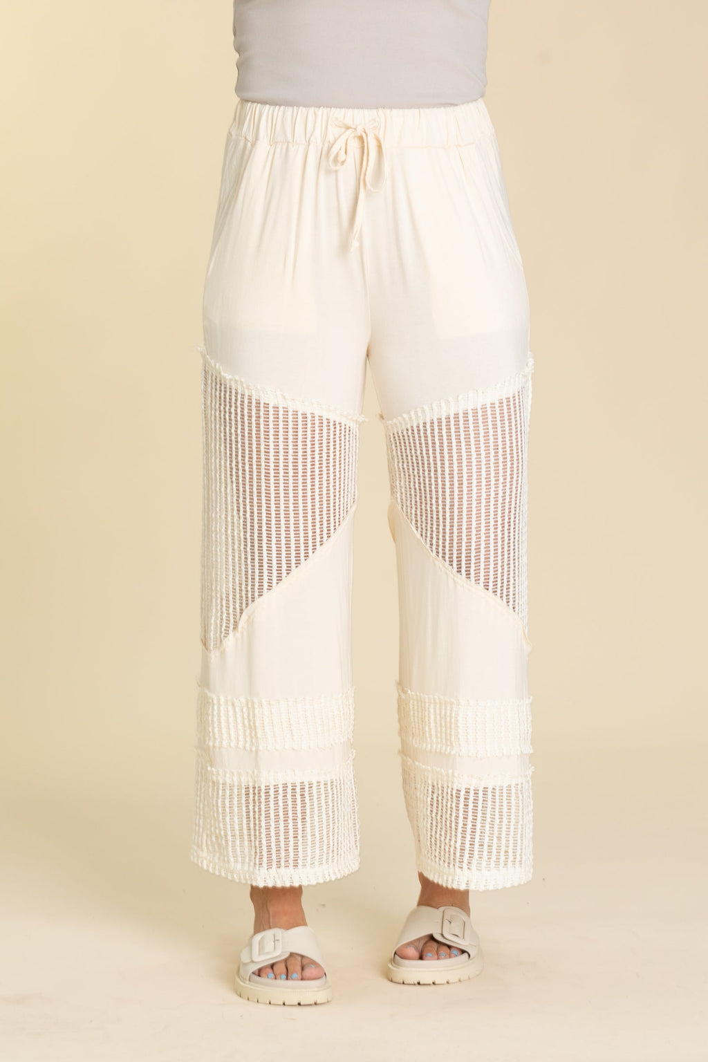 Contrast See Through Elastic Waist Pants