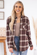 Chestnut Plaid Button Up Top