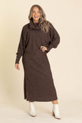 Brown Knit Long Sleeve Cowl Neck And Dress Set
