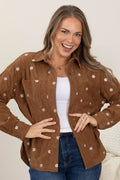 Camel Floral Embroidery Oversized Corduroy Top
