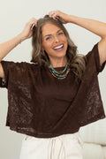 Brown Laced Short Sleeve Dolman Knit Top