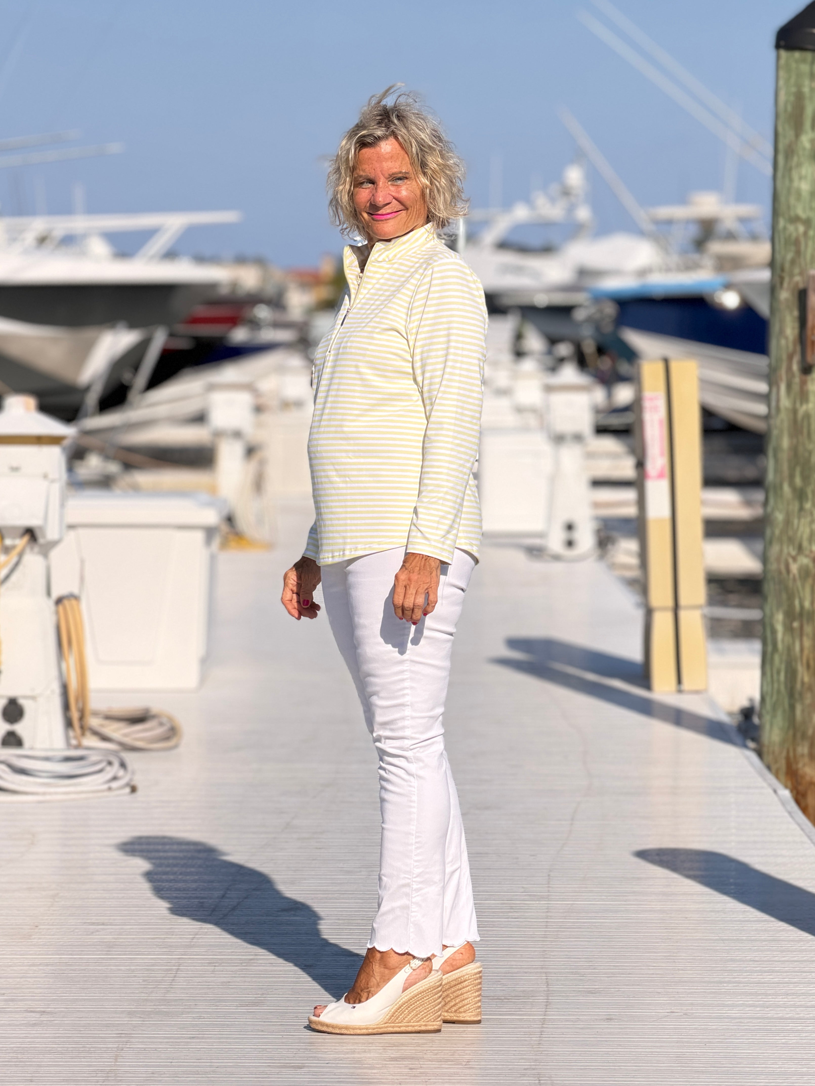 SUNNY DAY STRIPED HALF ZIPPER TOP