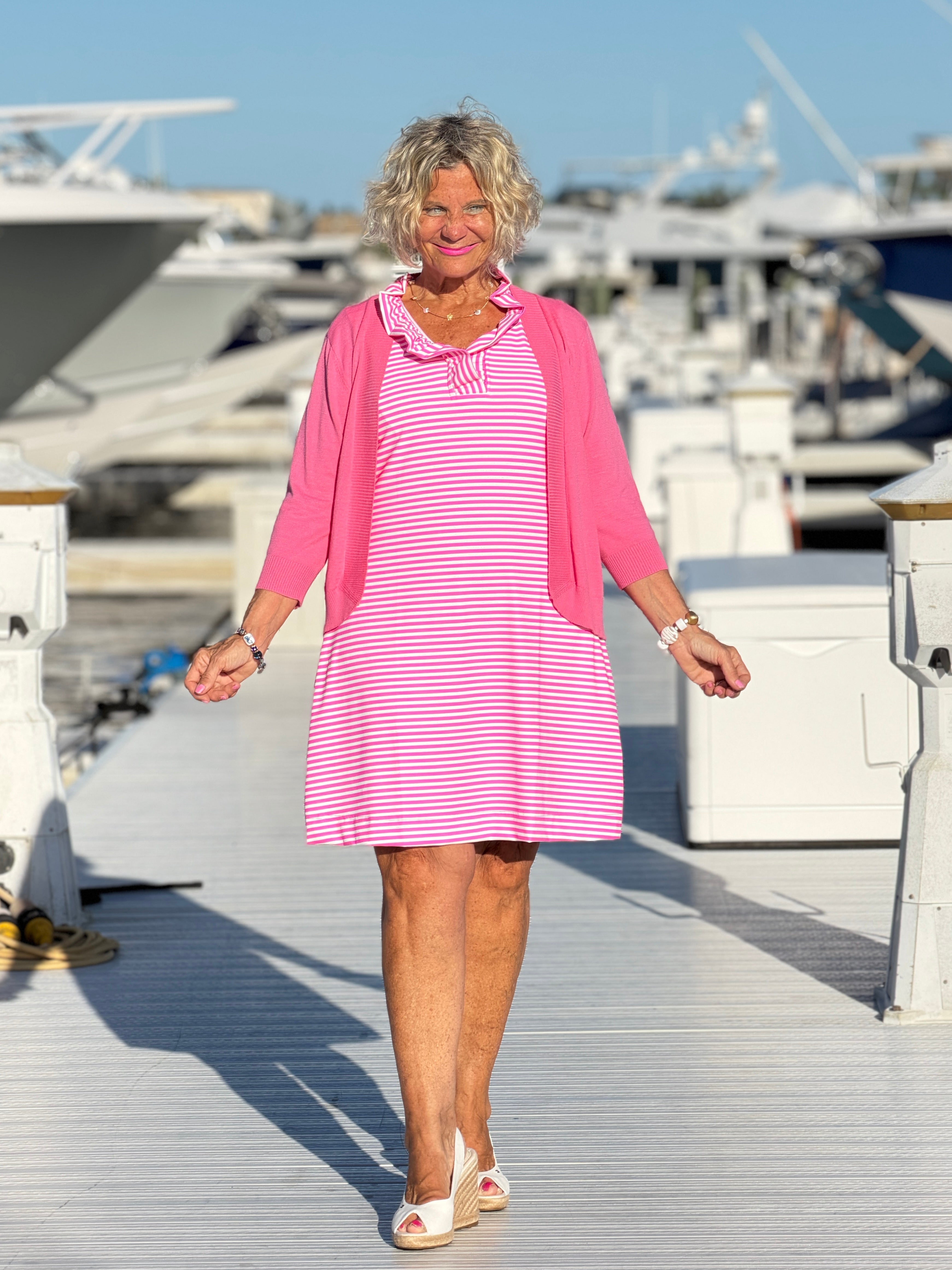 MARINA PINK STRIPE RUFFLE DRESS