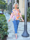 Multicolor Abstract  Round Knit Printed Sweater