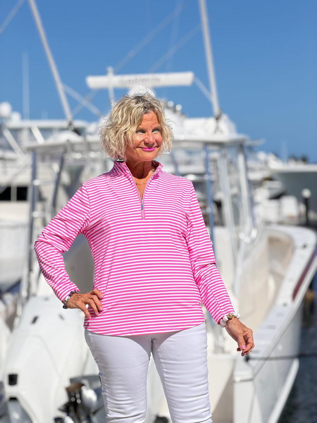 MARINA PINK STRIPE HALF ZIPPPER