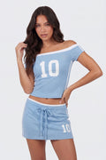 Graphic Off Shoulder Top & Mini Skirt Set