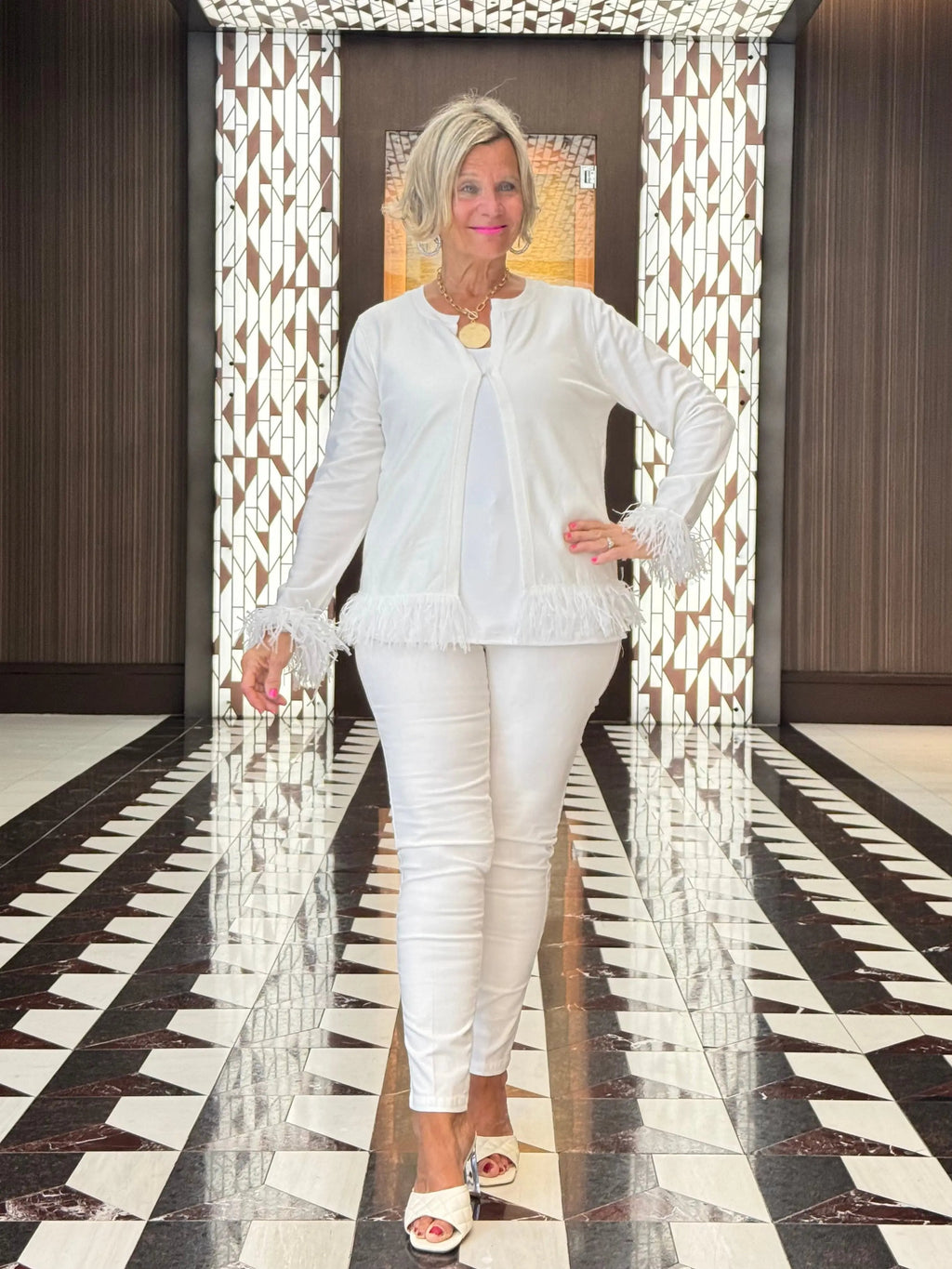LULU-B WHITE FRINGE FANCY CARDIGAN