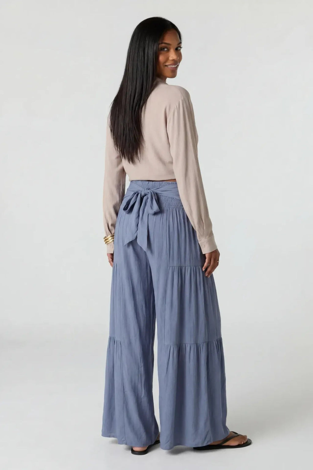 Tie Waist Tiered Palazzo Pant
