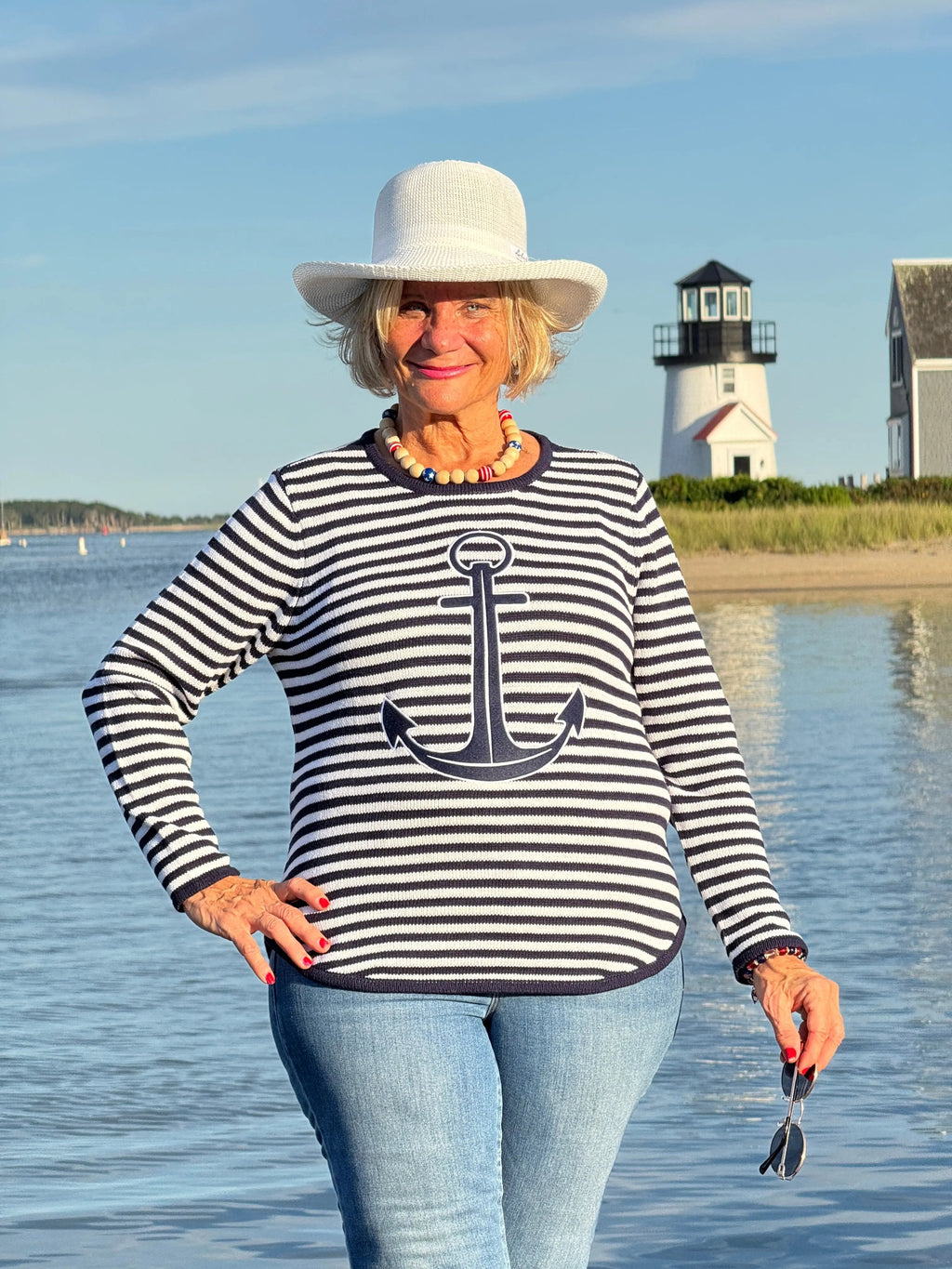 NAVY STRIPE ANCHOR SWEATER