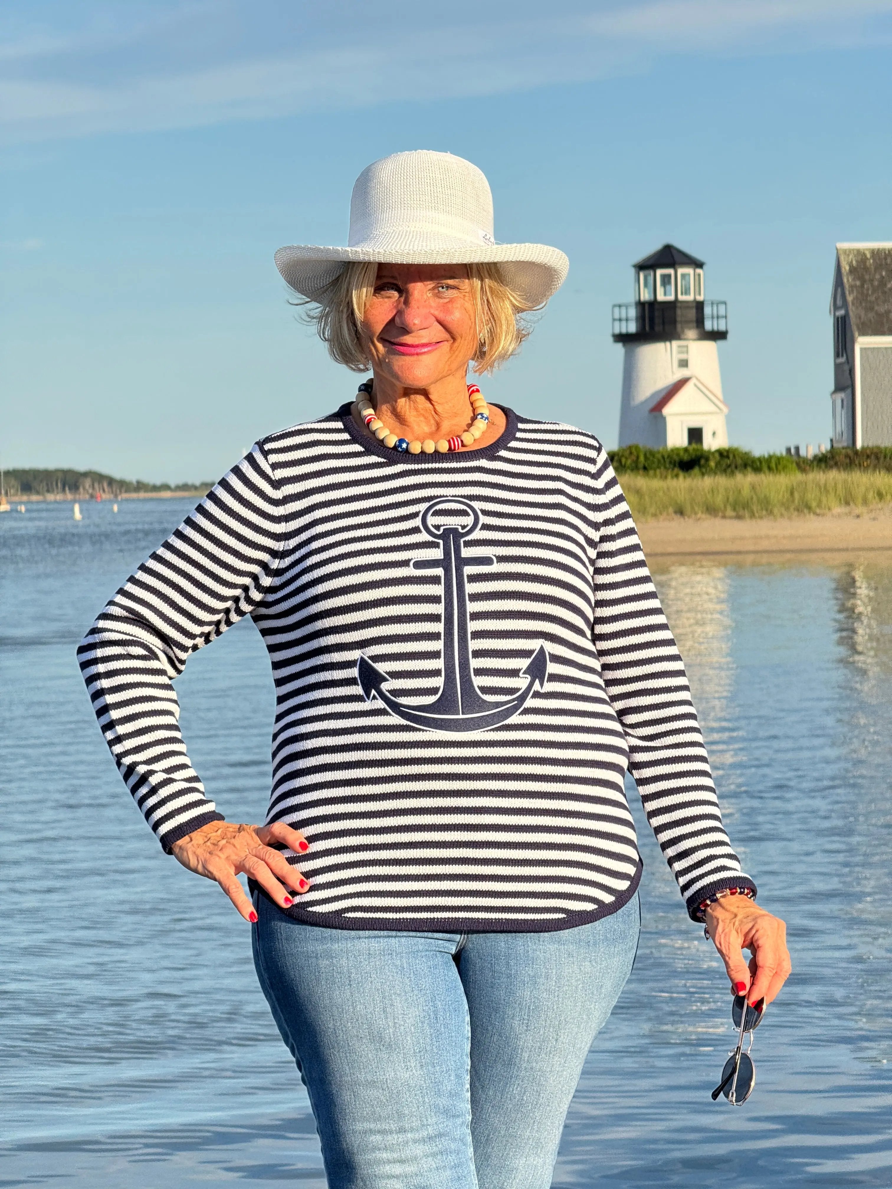 NAVY STRIPE ANCHOR SWEATER