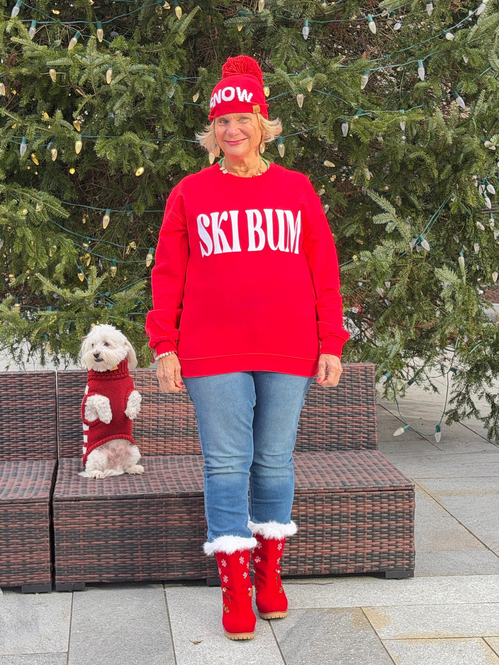 RED SKI BUM Suede-Like Flocked Logo Heavyweight Sweatshirt