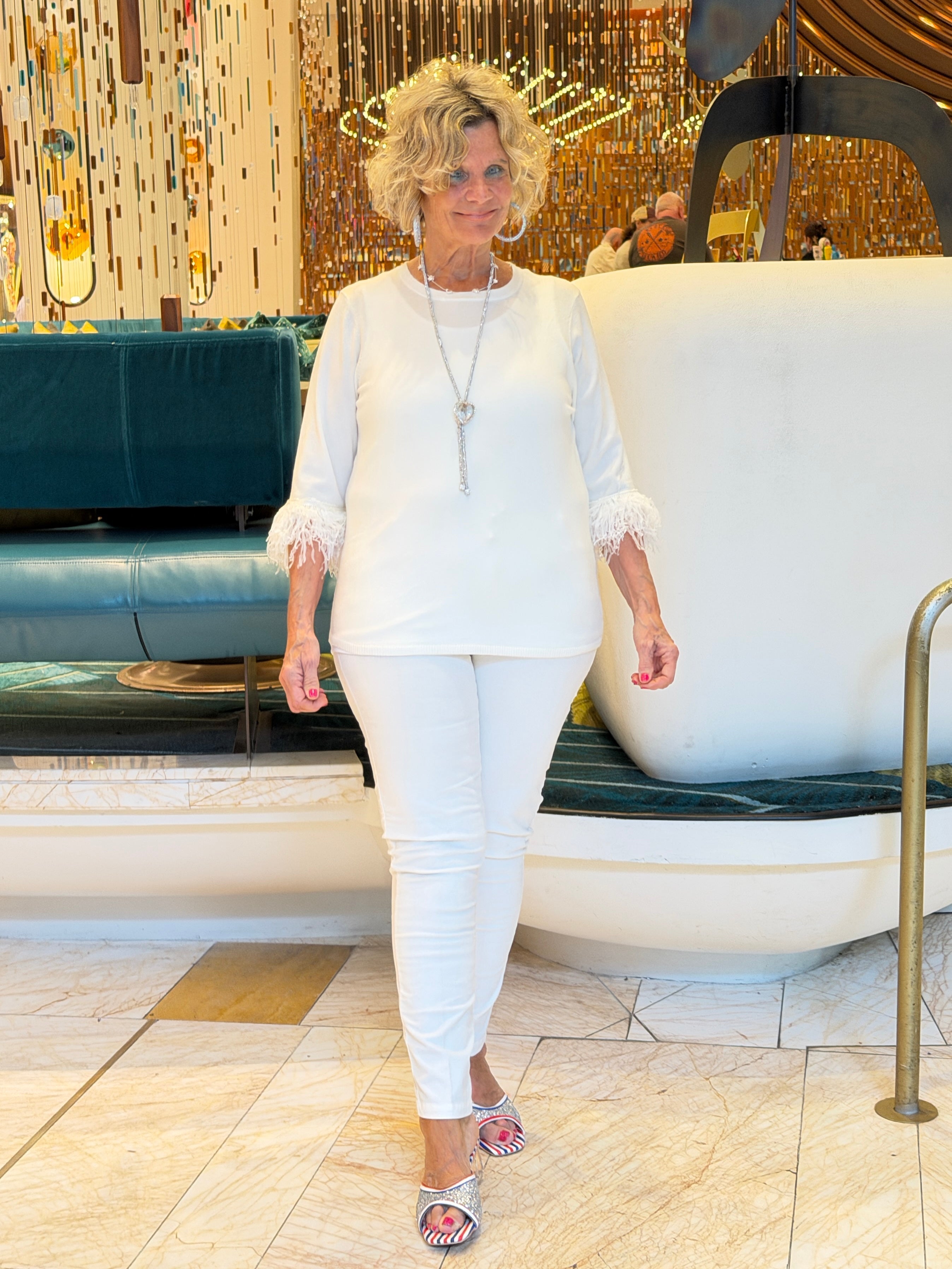 LULU-B WHITE CASHMERE FRINGE TOP