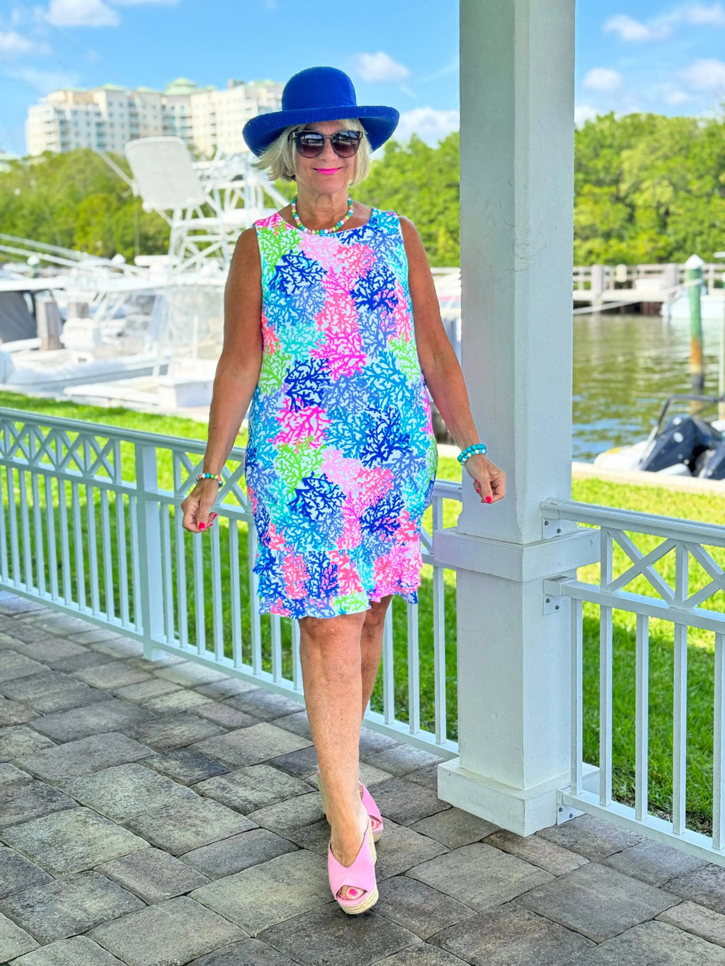 SALINA REEF SHIFT RUFFLE DRESS