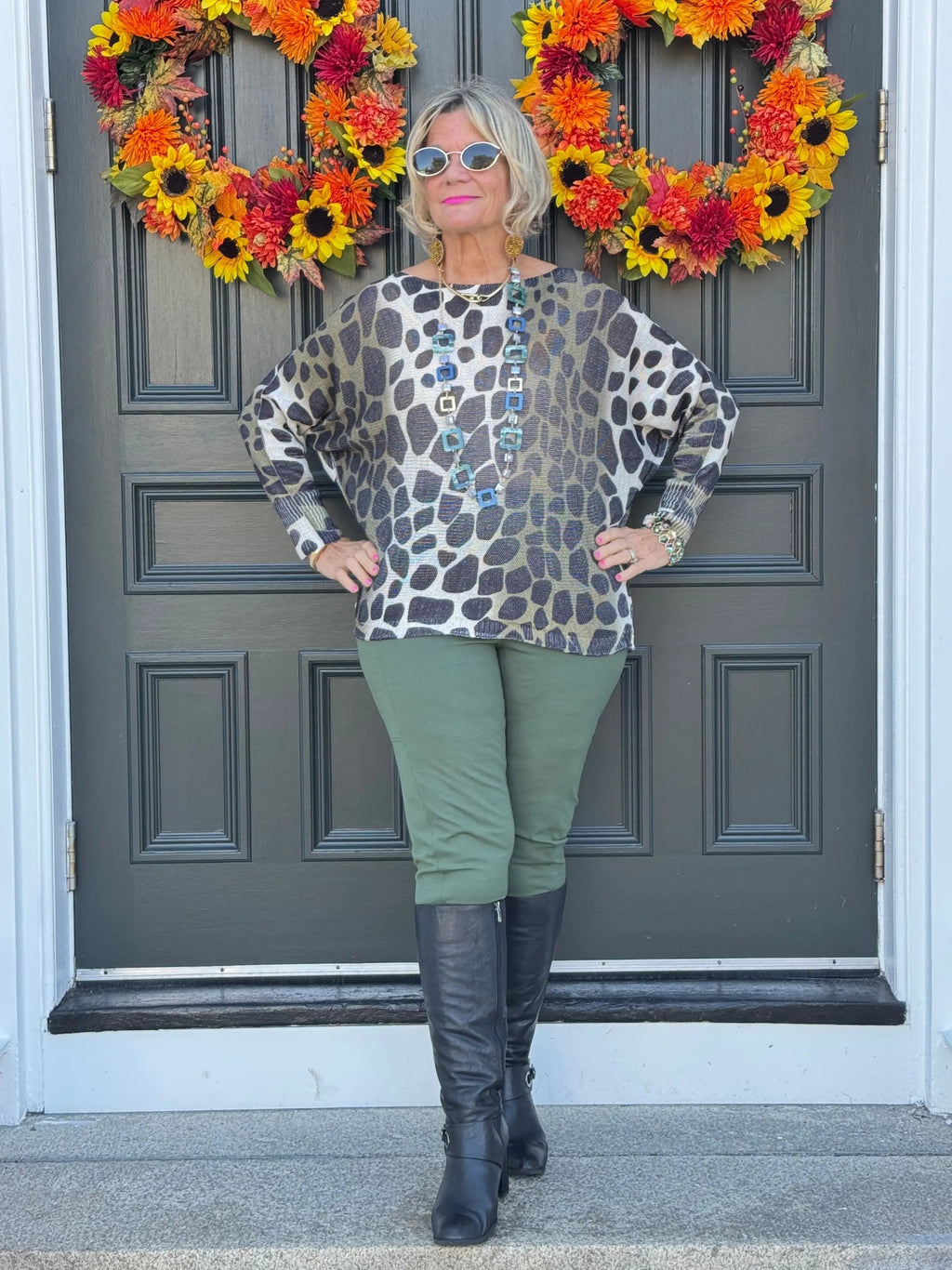 OMBRE GIRAFFE PRINT LUREX KNIT TOP