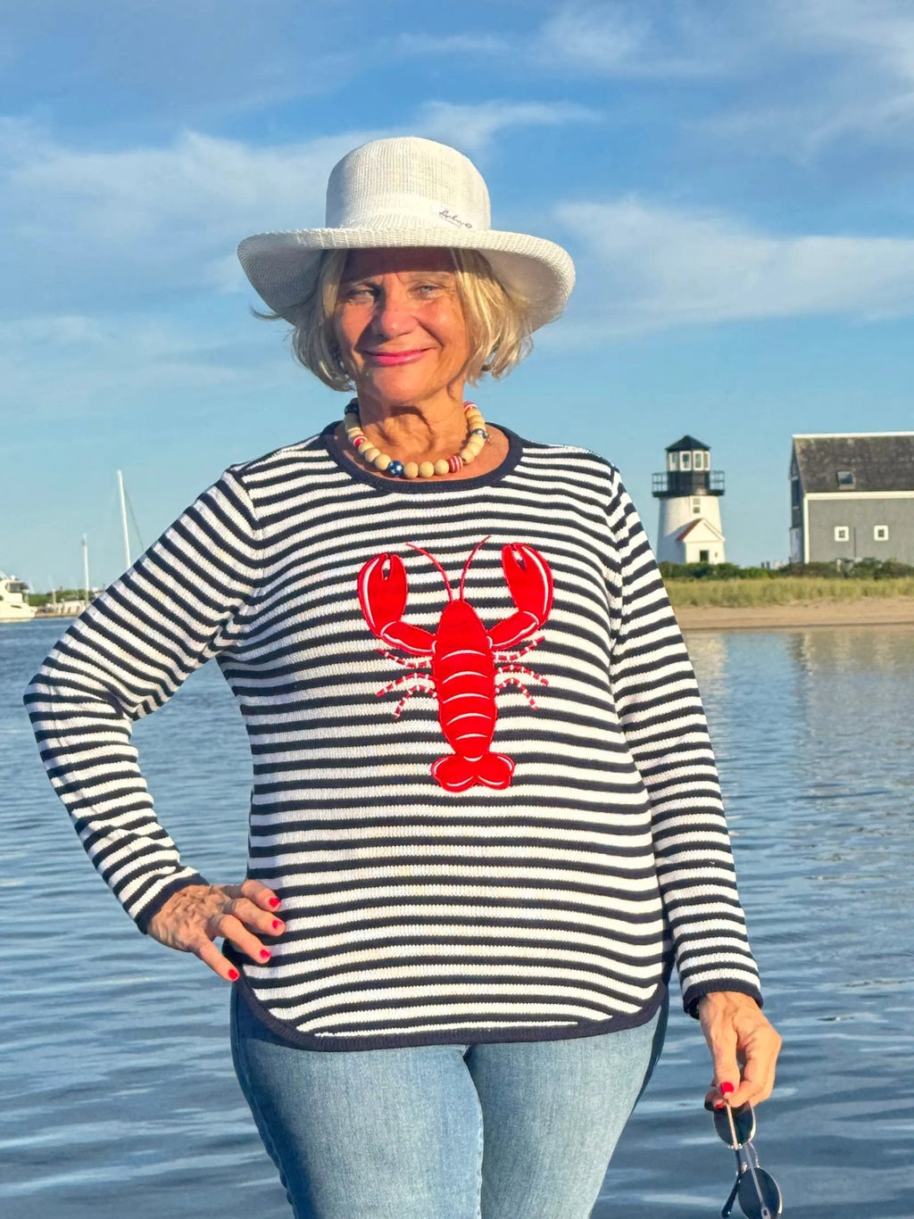 NAVY STRIPE LOBSTER SWEATER