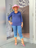 NAVY 3/25 RUFFLE TOP