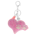 RHINESTONE HEART PAW KEYCHAIN WITH TASSEL,