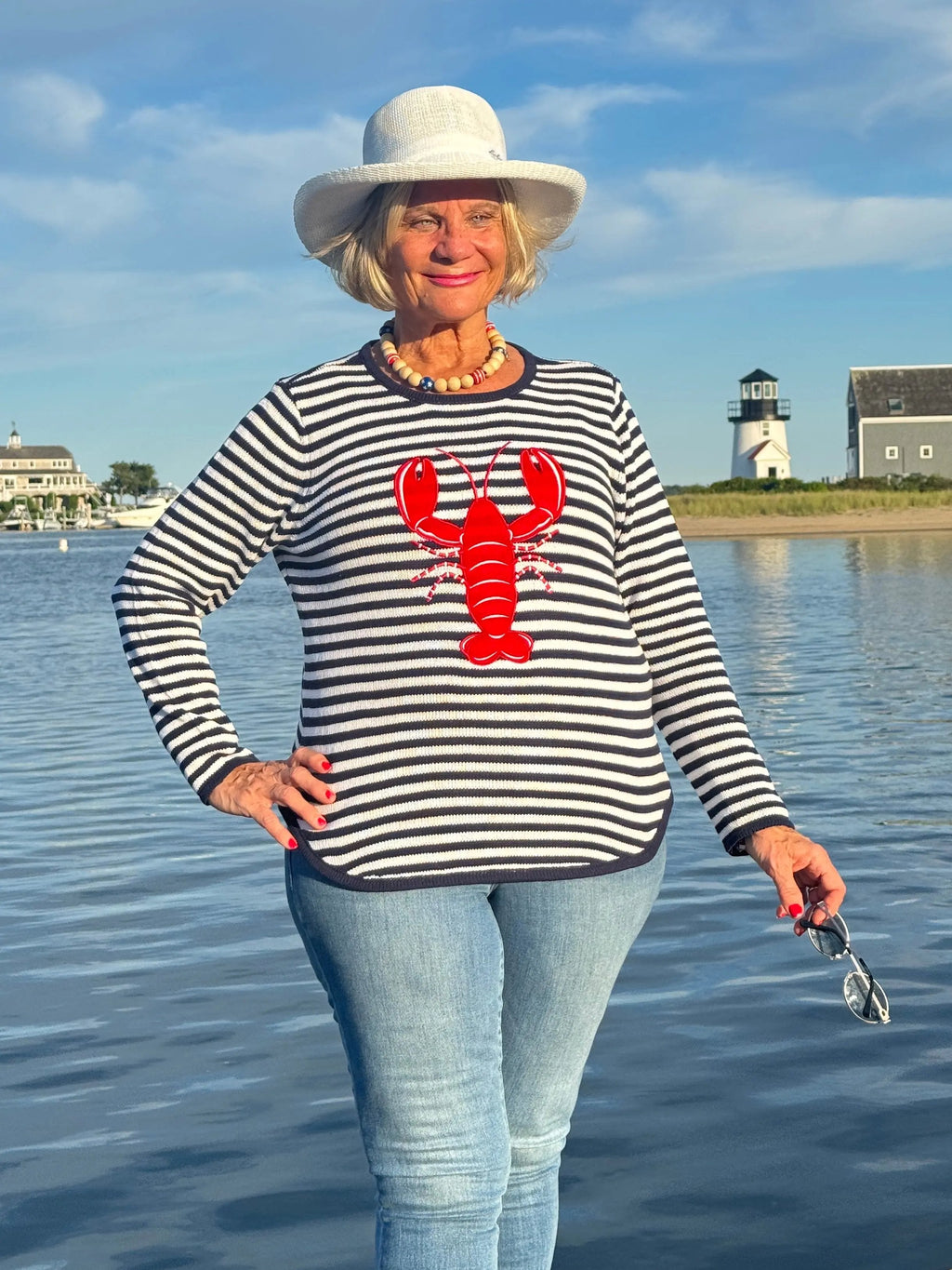 NAVY STRIPE LOBSTER SWEATER