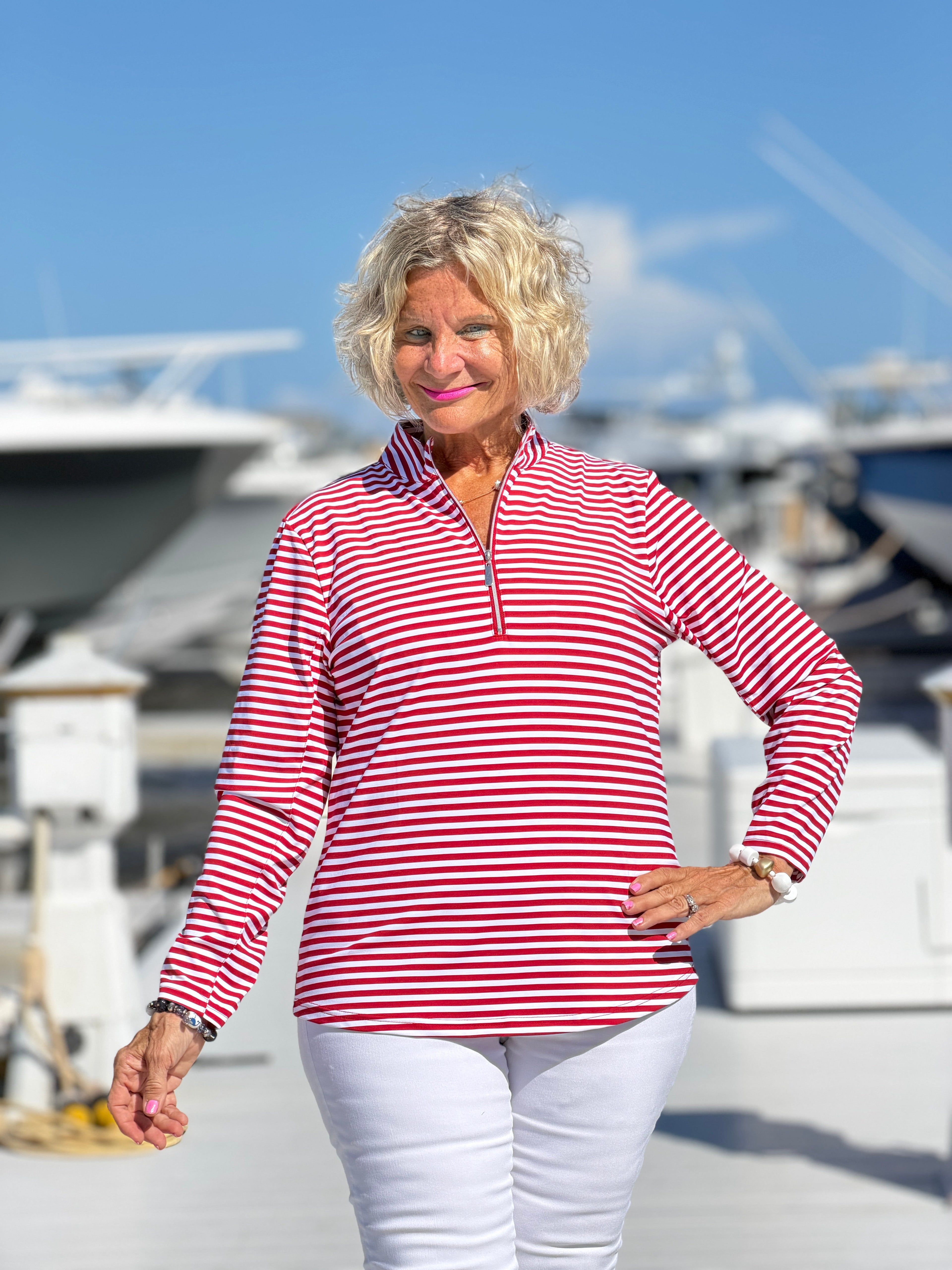 REGATTA RED STRIPED HALF ZIPPER