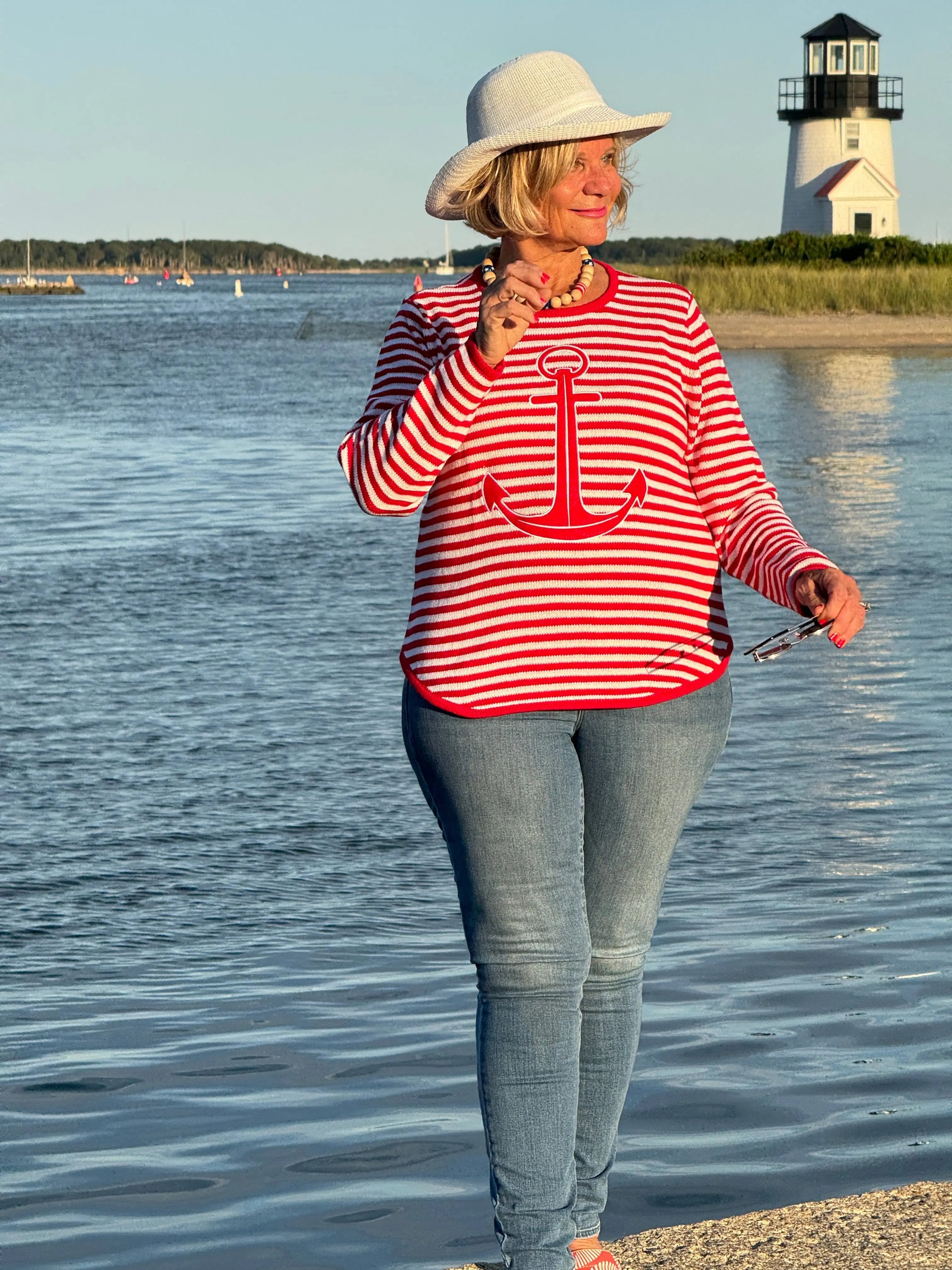 RED AND WHITE STRIPE ANCHOR SWEATER