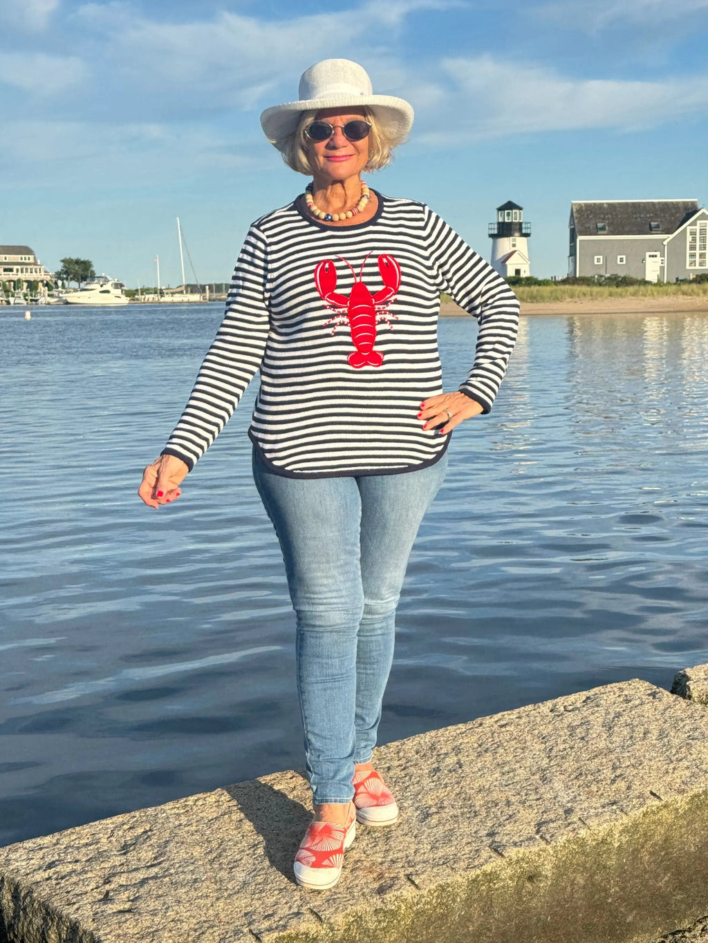 NAVY STRIPE LOBSTER SWEATER