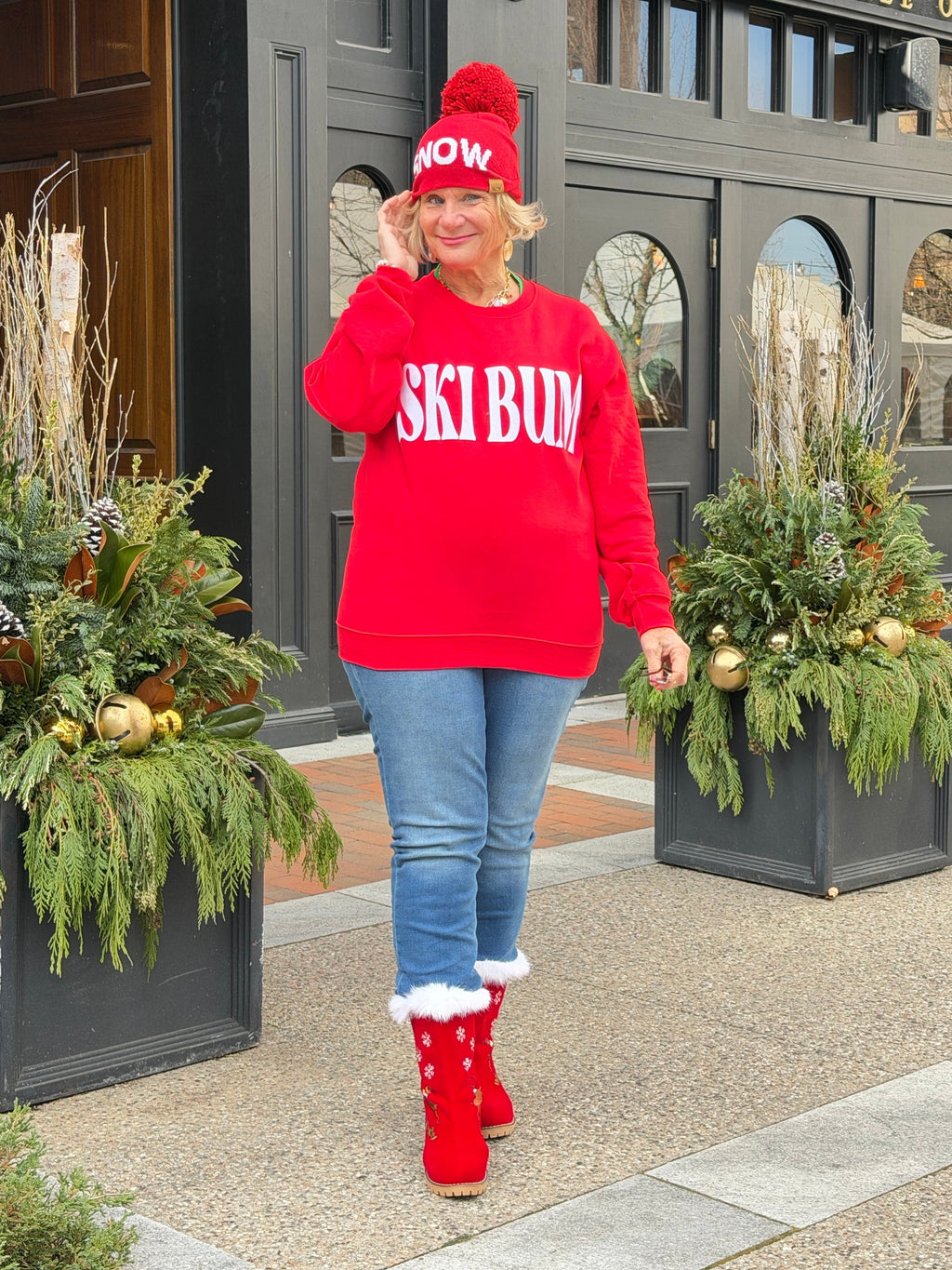 Red Snow Pom Hat
